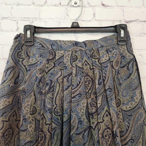 Vintage Geiger Women's Pleated Blue & Green Paisley Maxi Skirt 38 (S) - Picture 6 of 11